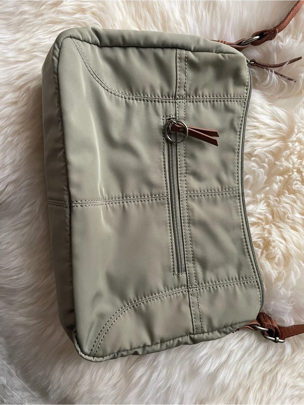 The Sak Esperato Recycled Nylon Hobo Bag Sage Green Canvas Strap EUC